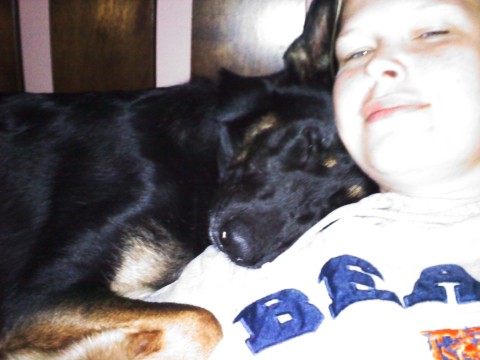 Bandit Snuggling after a long day.  I look dumb, but he's just sooo cute ;)